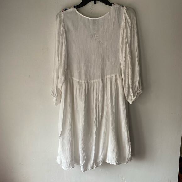 White Boho Flowy Embroidered Tunic Dress SZ M Peasant Prairie Cottagecore Beachy - Picture 6 of 6